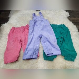 Lavender Overalls with Pink and Teal Corduroy Pants Vintage Size 24M/2T